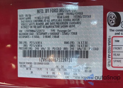 2007 Ford Mustang V6 Deluxe/V6 Premium from USA, damaged, VIN 1ZVHT80N675239731